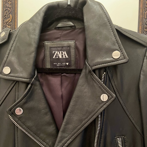 Zara Unisex Genuine Leather Biker Jacket Size S - Picture 2 of 6